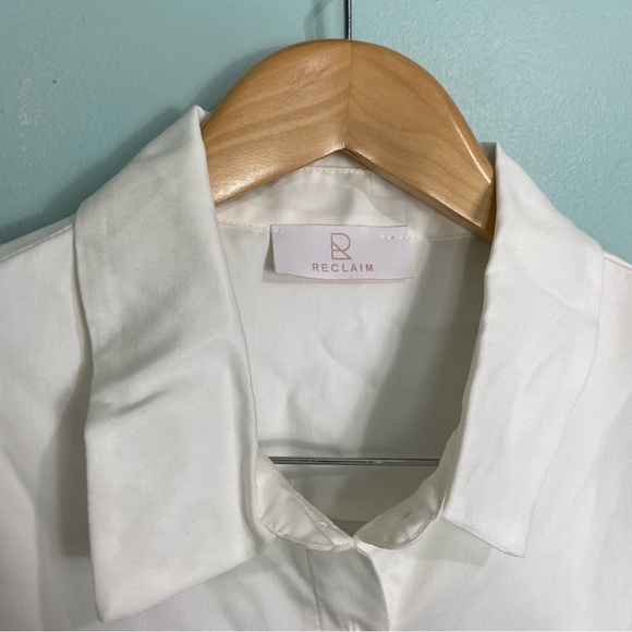 Reclaim The Hero Shirt Button Down White Solid Work Office Oversized Neutral‎ M - Picture 3 of 7